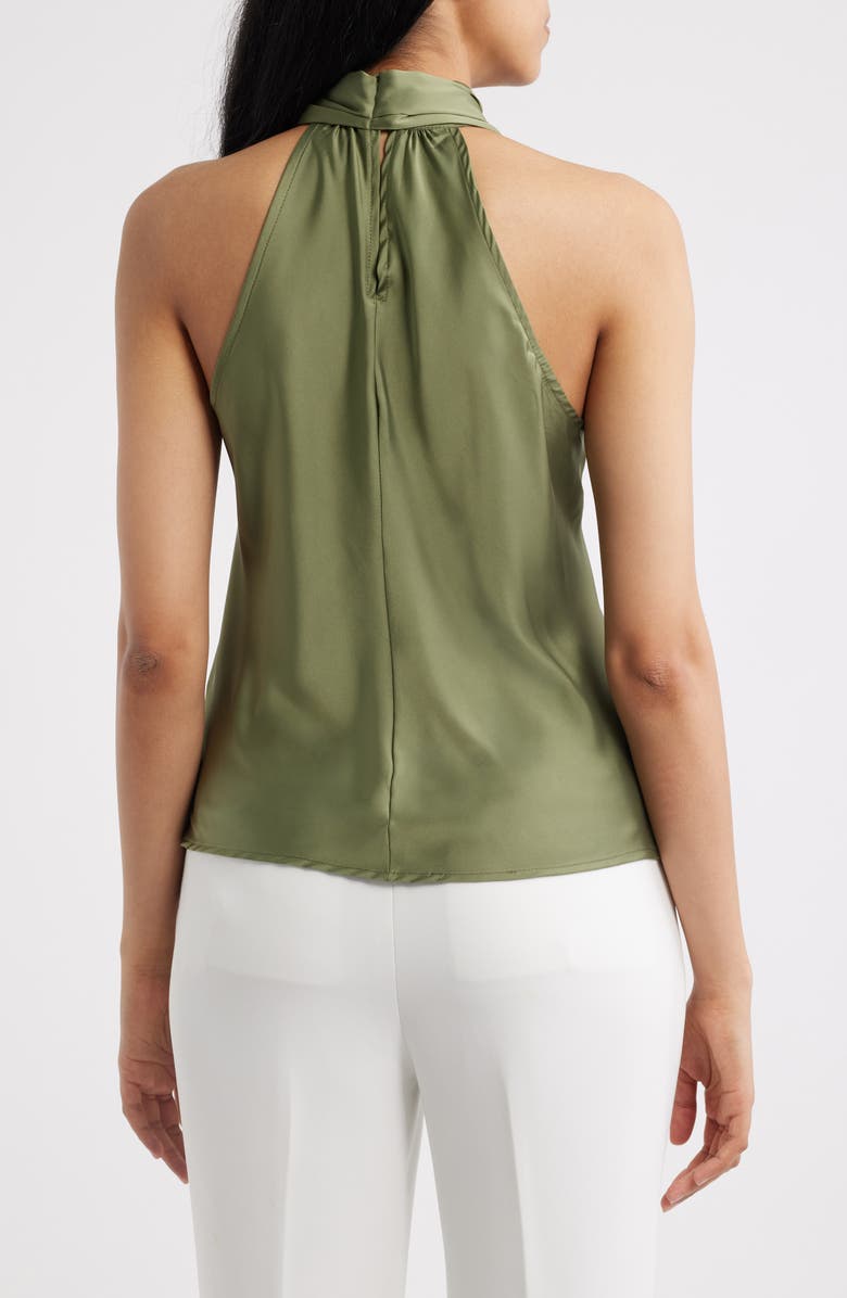 Tahari ASL Tie Neck Sleeveless Satin Top, Alternate, color, Agave
