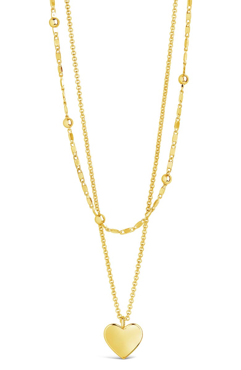 Sterling Forever Beaded Chain Heart Charm Layered Necklace, Alternate, color, Gold