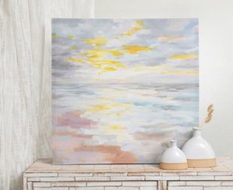 VIP Polyester 27.56 in. Yellow Giclee Sun Up On The Sea Wall Art