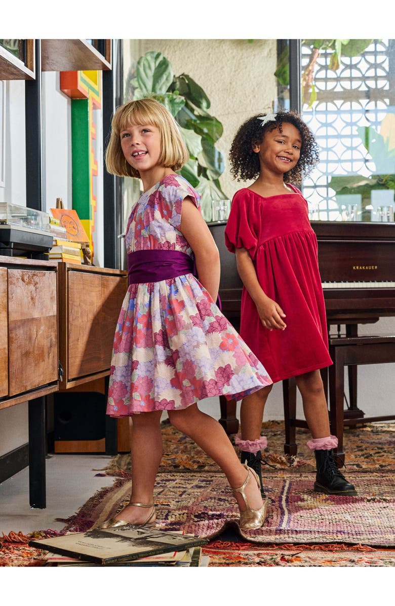 Tea Collection Organdy Sash Dress, Alternate, color, Peonies & Chrysanthemums