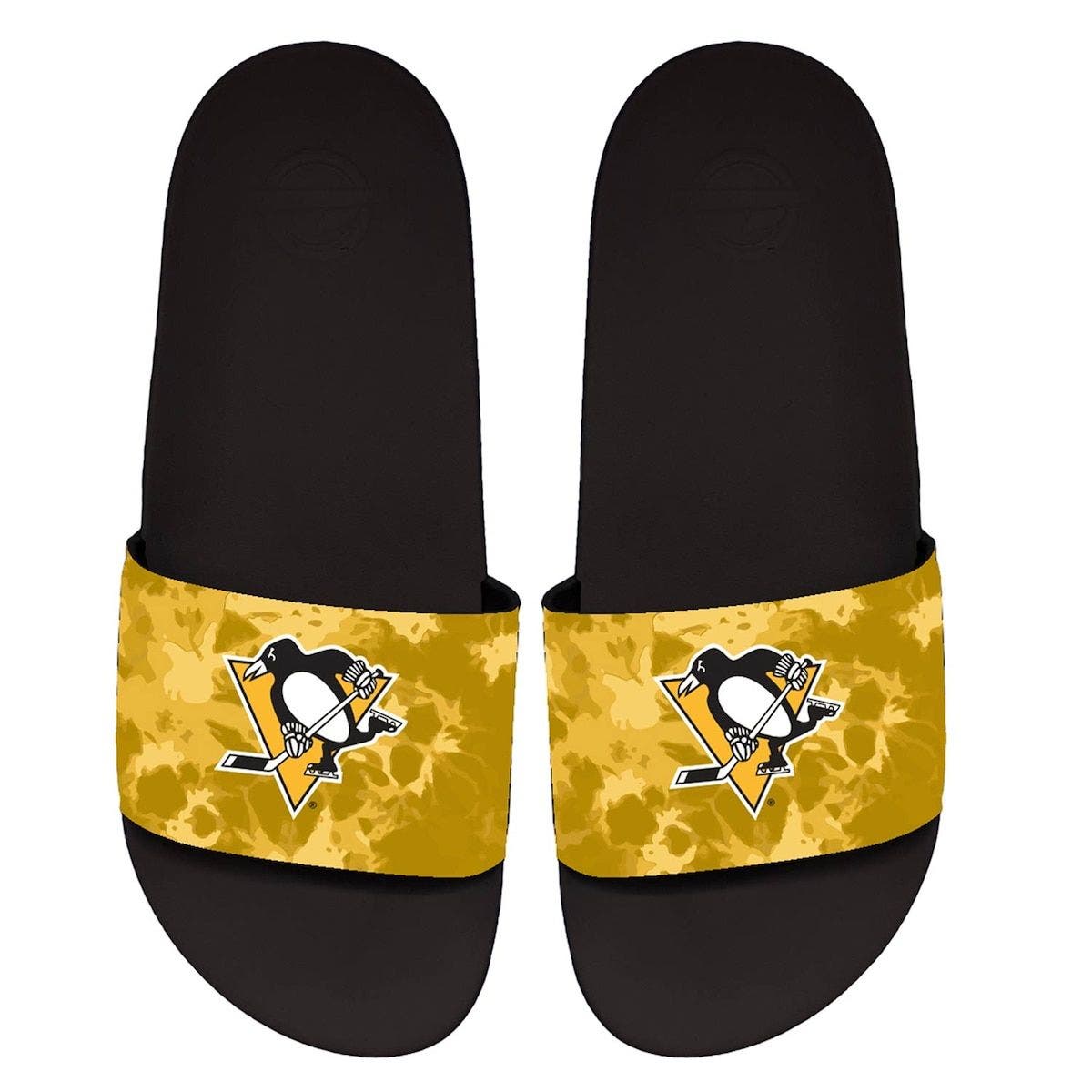 ISLIDE Unisex ISlide Pittsburgh Penguins Acid Wash Motto Slide Sandals, Main, color, 