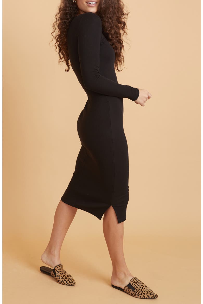 Lexi Long Sleeve Midi Body-Con Dress, Alternate, color, BLACK