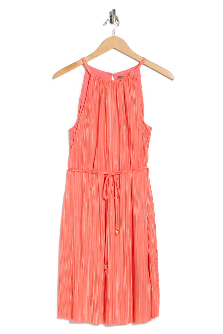 High Neck Sleeveless Dress, Alternate, color, CORAL