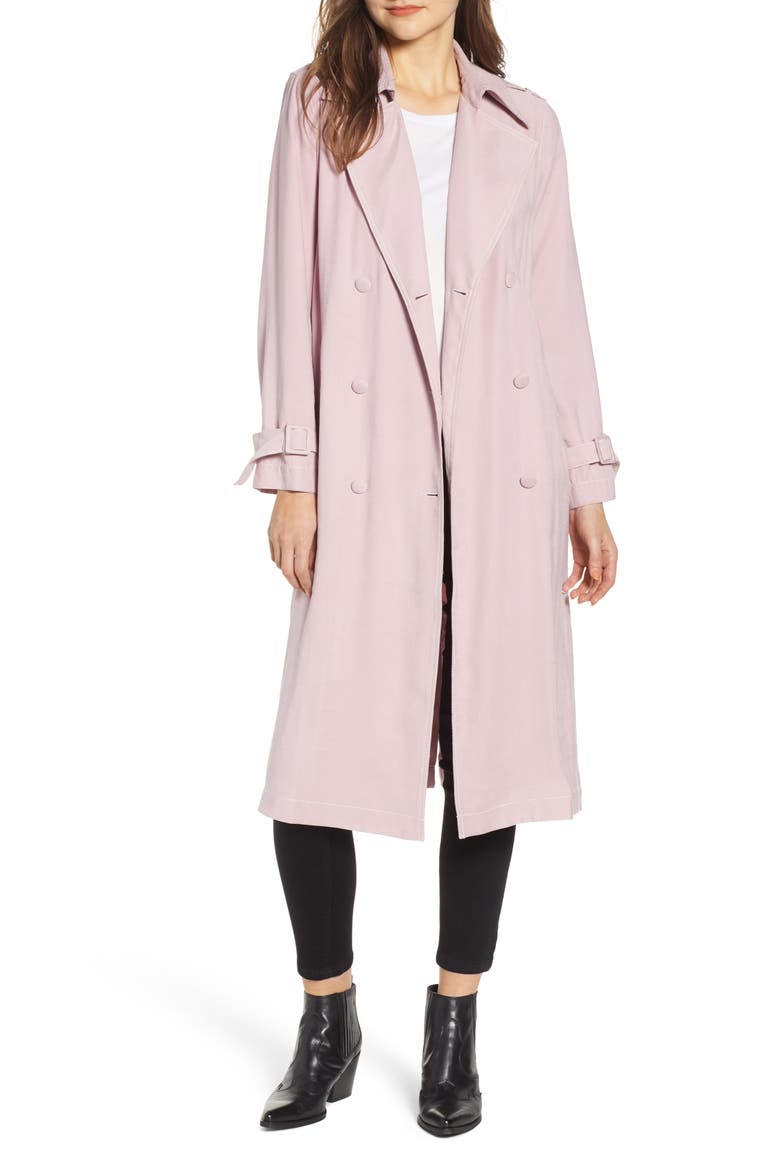 Draped Trench Coat, Main, color, DUSTY PINK