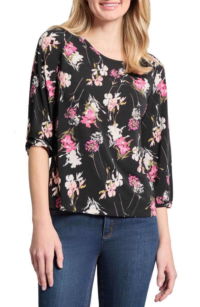 Jones New York Floral Print Moss Crepe Top, Main, color, 