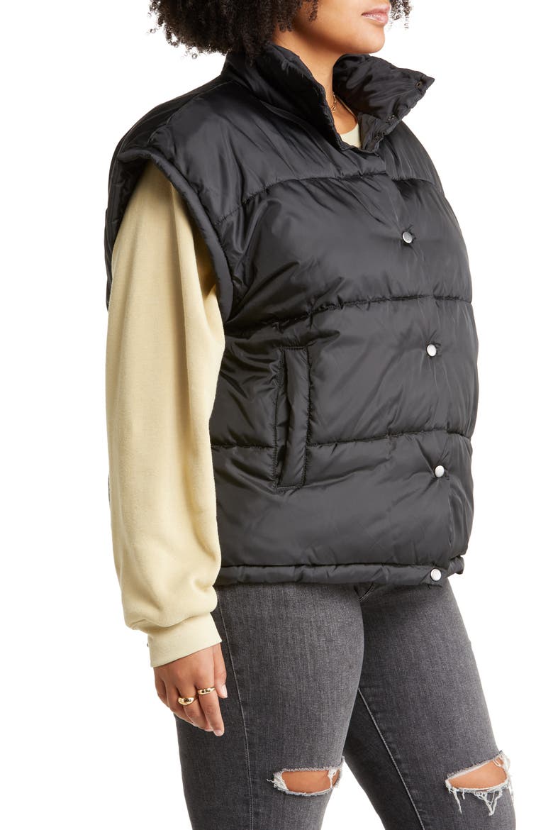 Snap Front Puffer Vest, Alternate, color, BLACK