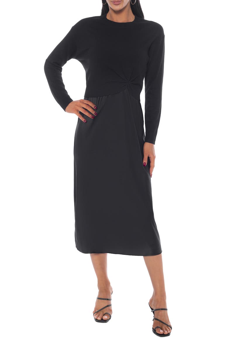 Satin Slipdress & Sweater, Main, color, BLACK