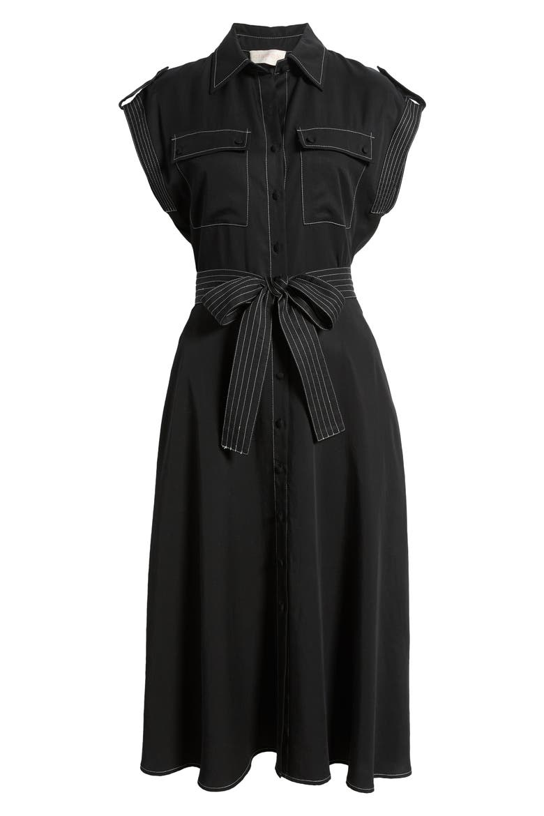 Josette Belted Cap Sleeve Shirtdress, Alternate, color, BLACK/ WHITE
