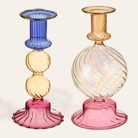 Borosilicate Glass Long Candle Holder 2 Pcs Set