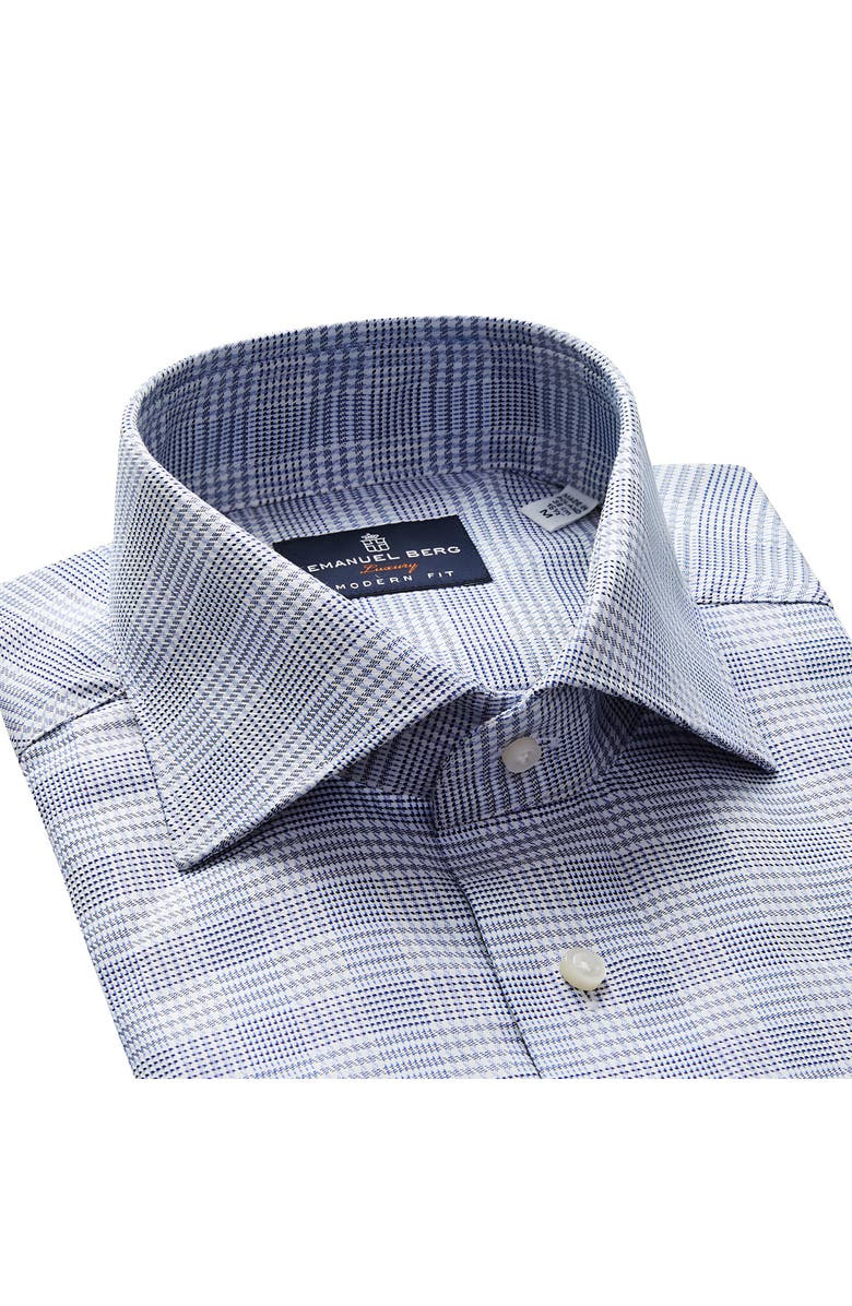 Emanuel Berg Modern Fit Check Cotton Dress Shirt, Alternate, color, Navy