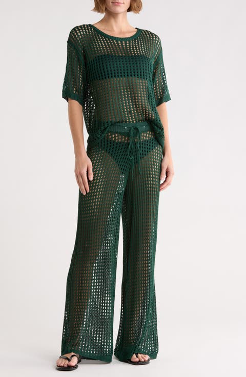 Open Knit Cover-Up Top & Pants Set