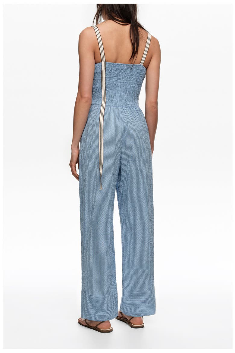 Striped Jumpsuit With Gathered Straps, Alternate, color, LIGHT BLUE