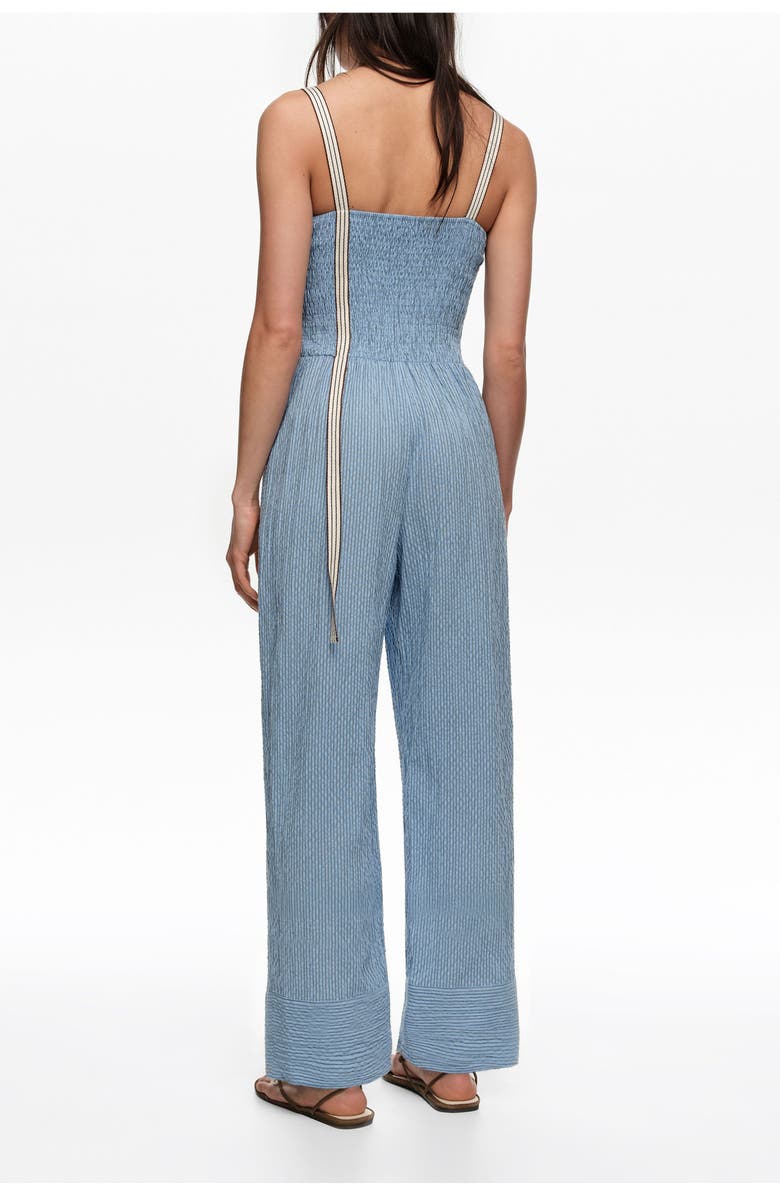 Bimba y Lola Striped Jumpsuit With Gathered Straps, Alternate, color, Light Blue