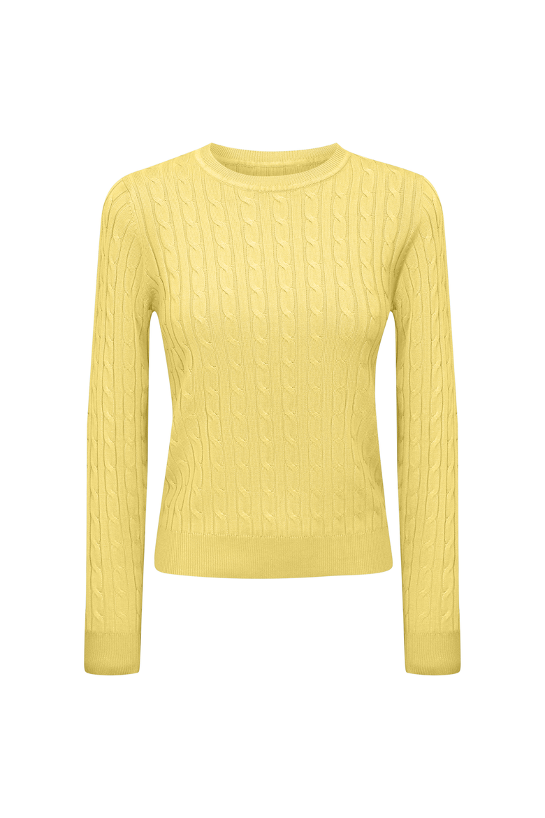 Cable Knit Ribbed Neckline Sweater, Main, color, Sun Shine