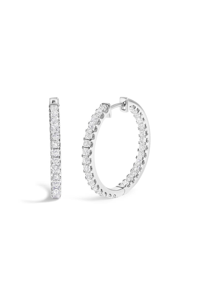 14K White Gold 3.00 Cttw Princess Diamond Inside Out Hoop Earrings, Main, color, White Gold