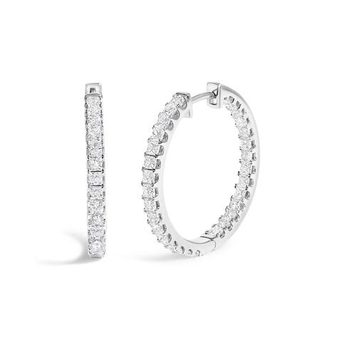 14K White Gold 3.00 Cttw Princess Diamond Inside Out Hoop Earrings