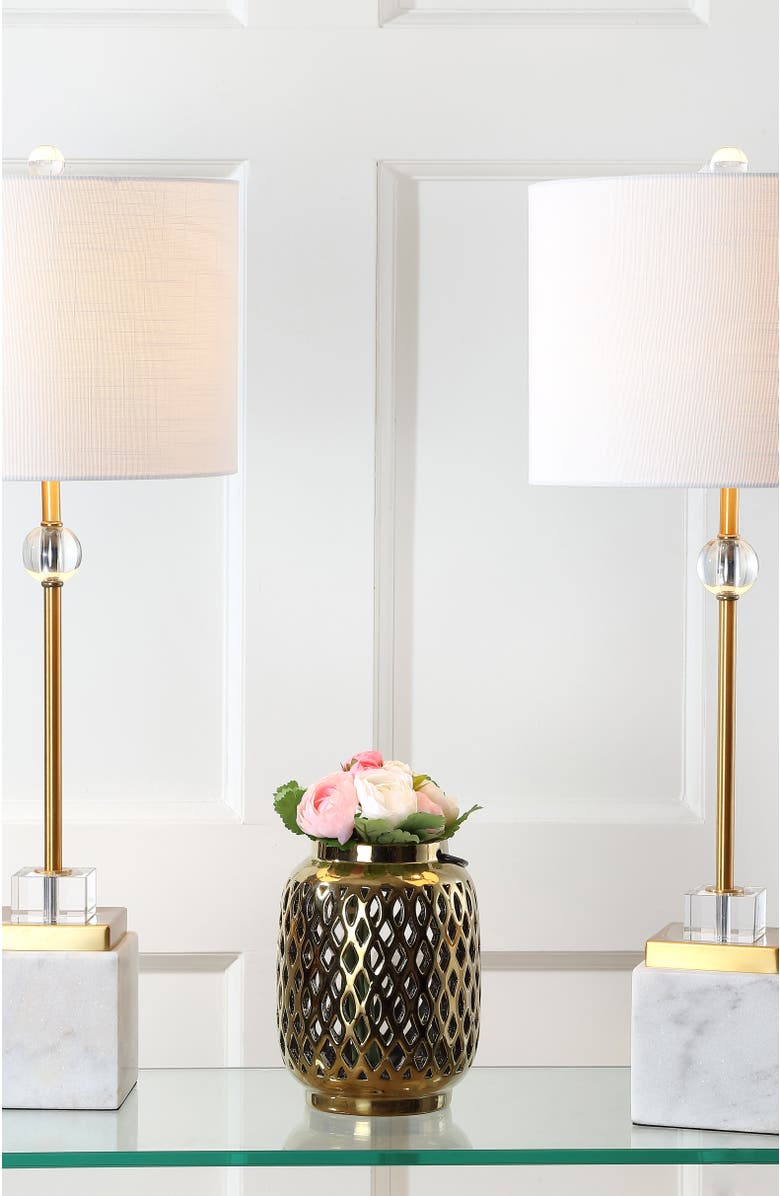 JONATHAN Y Dawson 30" Marble/Crystal LED Table Lamp, Brass, Alternate, color, White/Brass Gold
