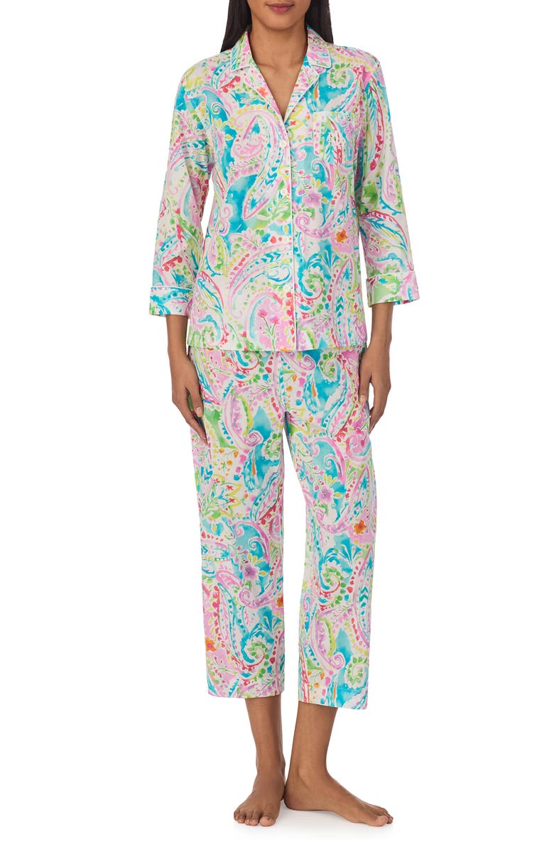 Lauren Ralph Lauren Knit Cotton Crop Pajamas, Main, color, 