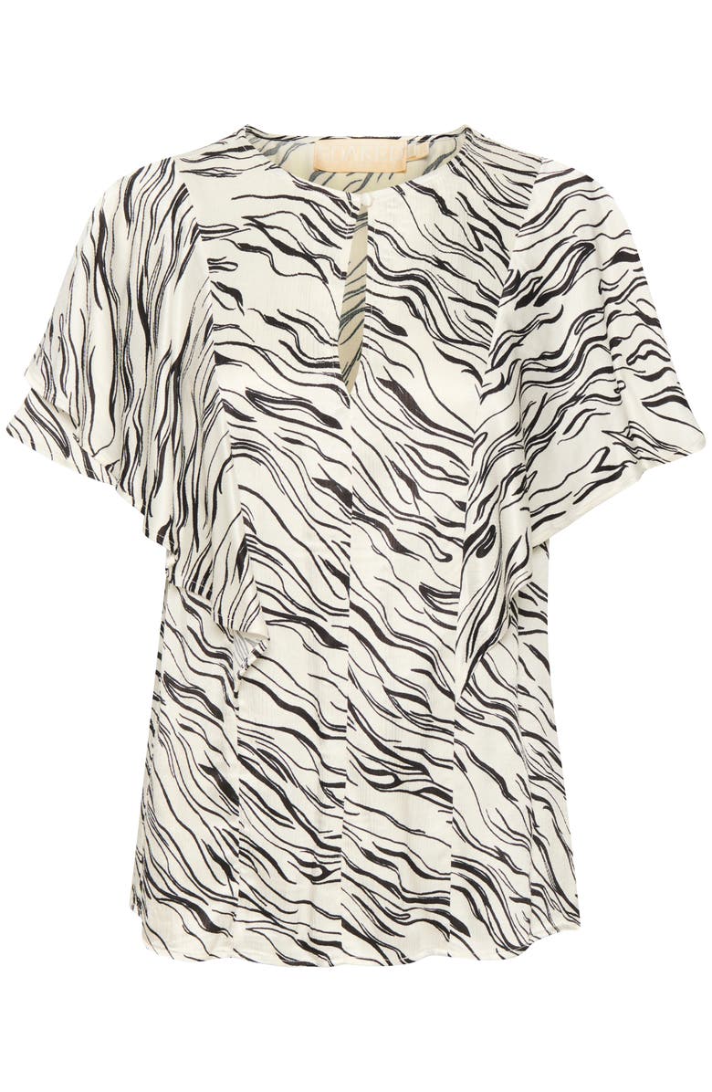 Soaked in Luxury Vinka Ruffle Sleeve Round Neck Blouse, Alternate, color, White/Black Wave Print