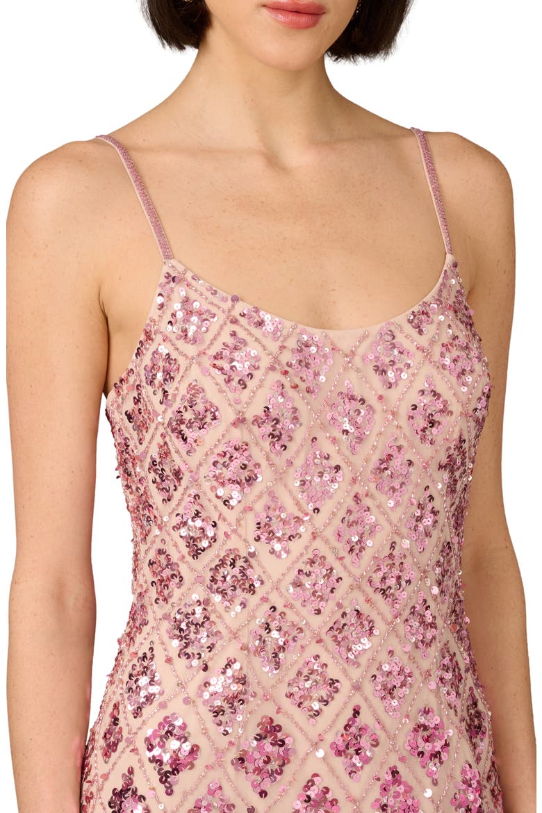 Embellished Mesh Column Gown, Alternate, color, PINK MULTI