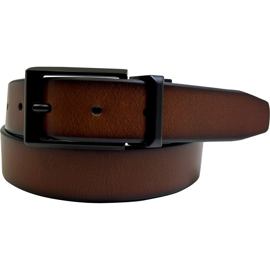 Boconi Knife Edge Reversible Leather Belt In Cognac/ Black