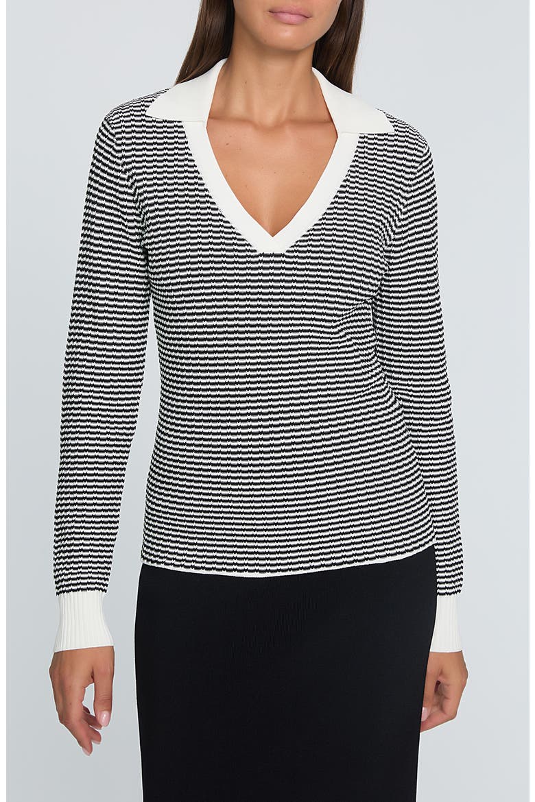 The Carlotta Split Neck Sweater, Main, color, NOIR WITH SKY WHITE