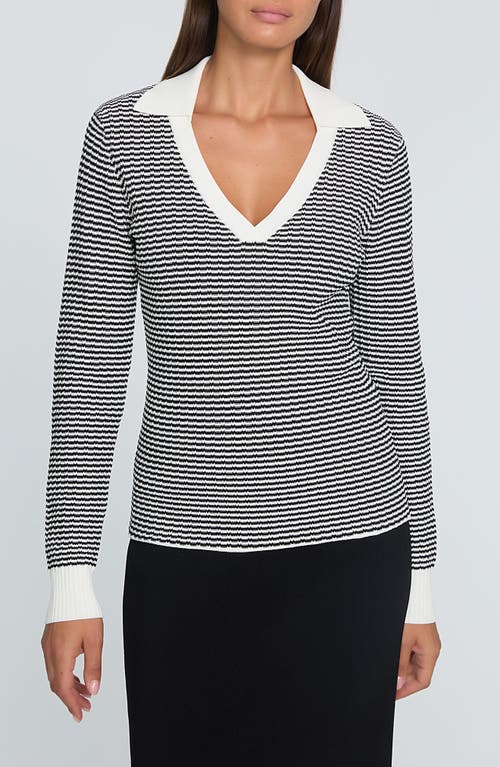 Elie Tahari The Carlotta Split Neck Sweater In Noir With Sky White