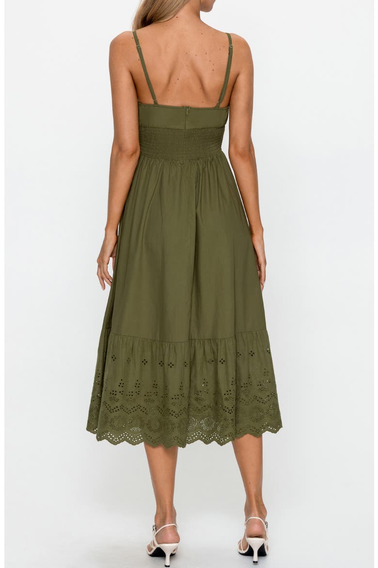 Embroidered Sleeveless Cotton Midi Dress, Alternate, color, KHAKI / BROWN