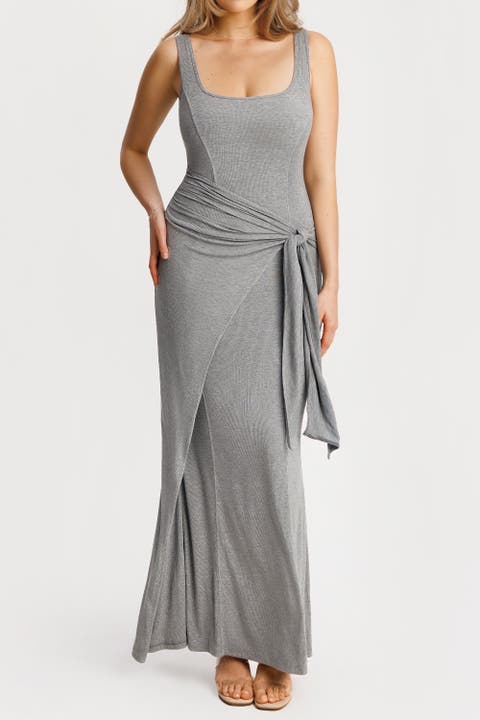 Built In Shapewear Modal Twist Wrap Maxi Dress