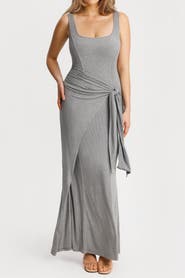 Popilush Built In Shapewear Modal Twist Wrap Maxi Dress
