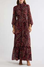 Eliza J Long Sleeve Paisley Print Maxi Dress
