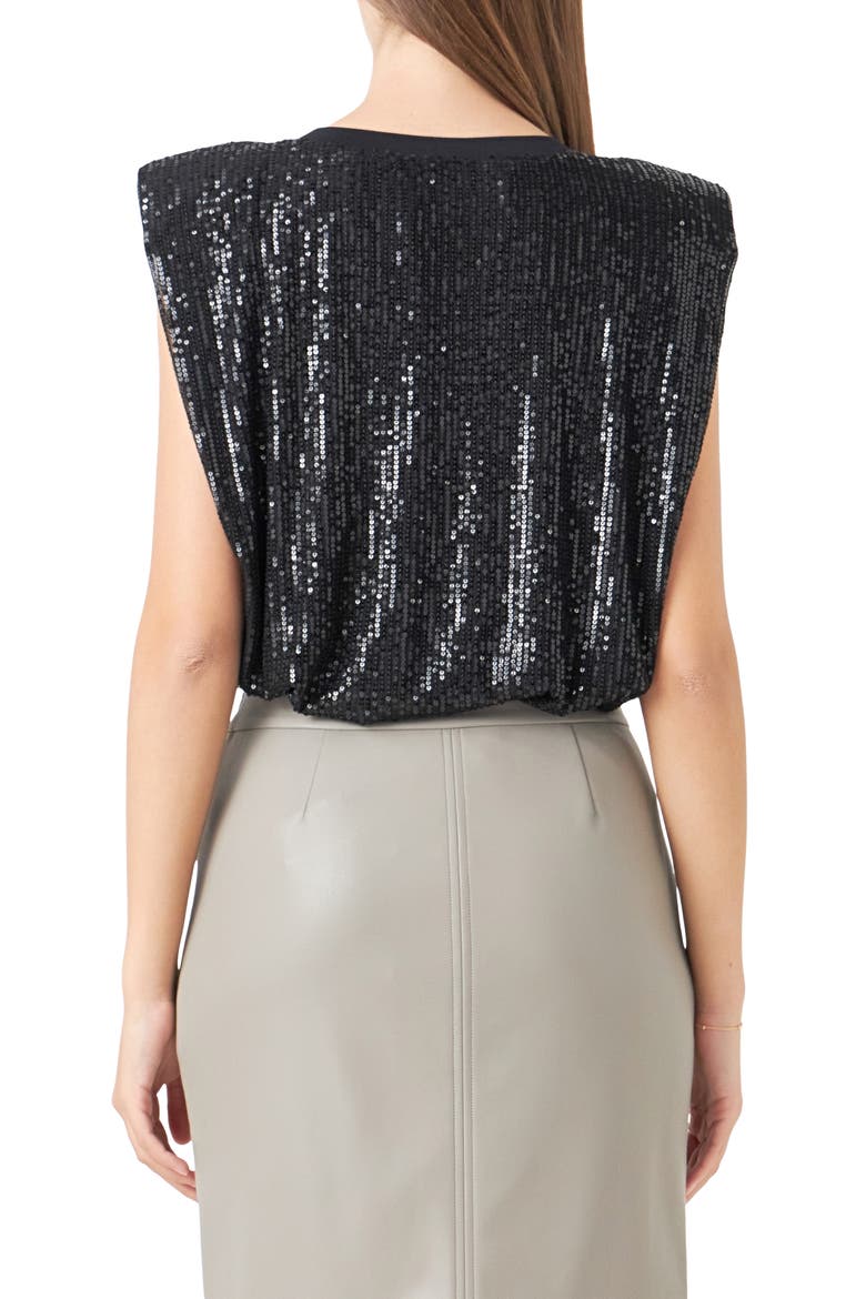 Sequin Shoulder Pad Top, Alternate, color, BLACK