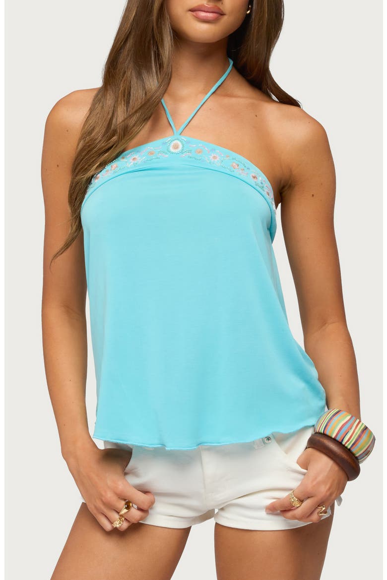 Thayer Beaded Halter Top, Main, color, AQUA