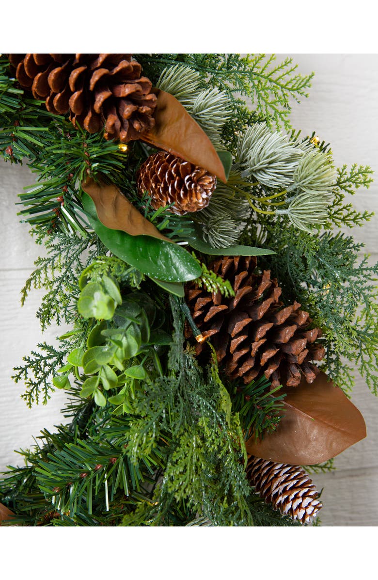 Balsam Hill Cedar Lodge Artificial LED Light Outdoor Wreath, Alternate, color, 