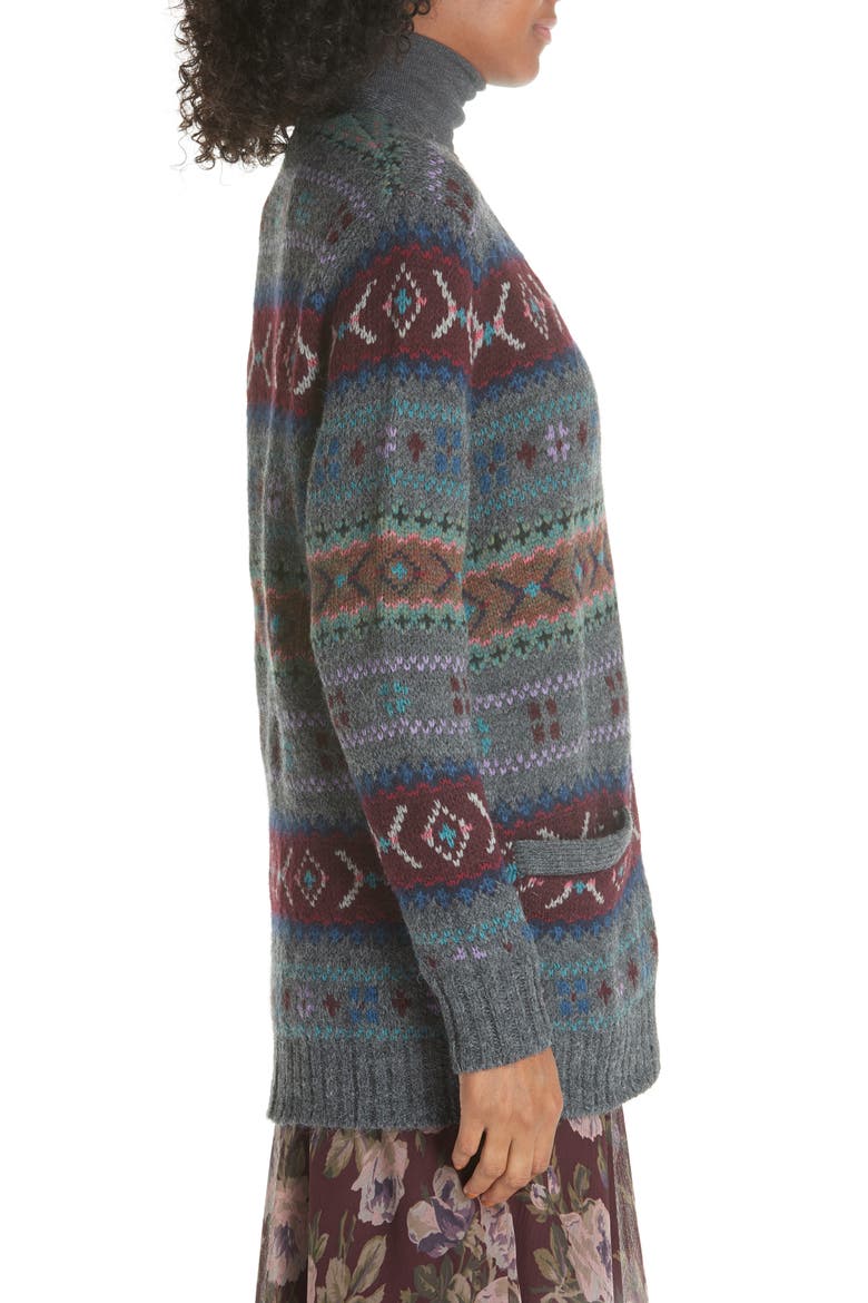 Fair Isle Cardigan, Alternate, color, GREY MULTI