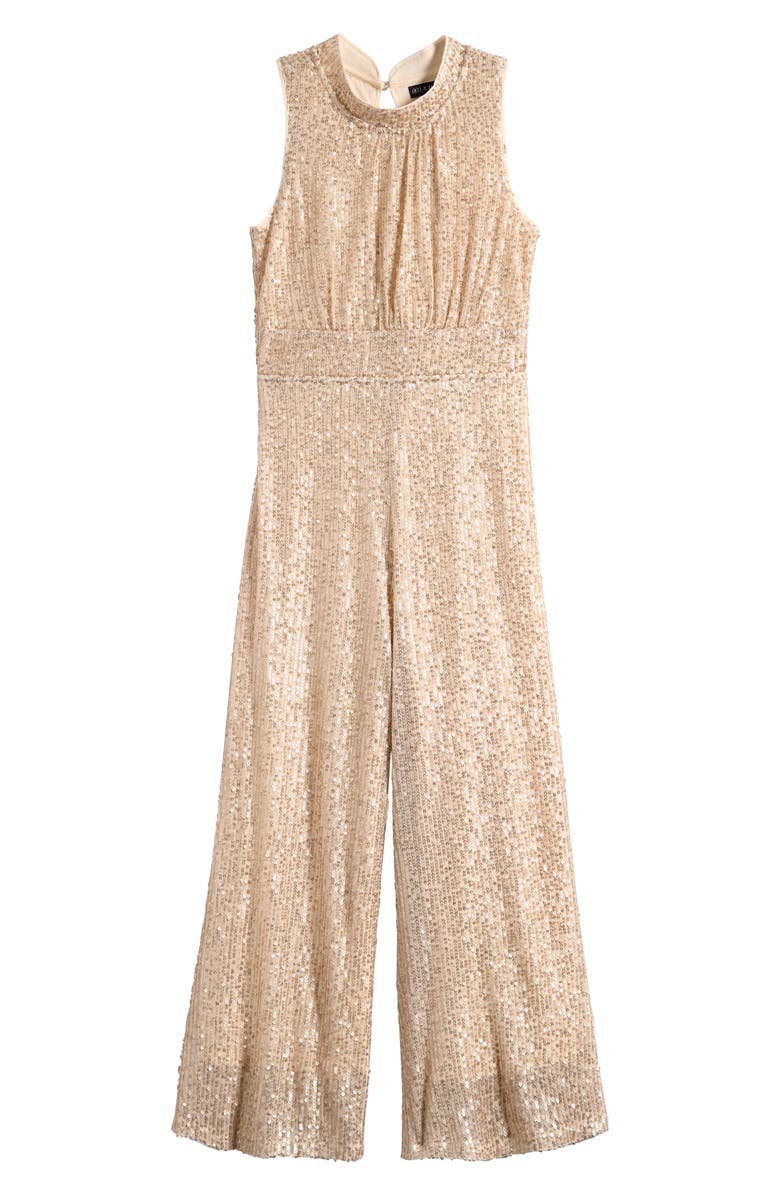 Ava & Yelly Kids' Sequin Mock Neck Jumpsuit, Main, color, Rose Gold