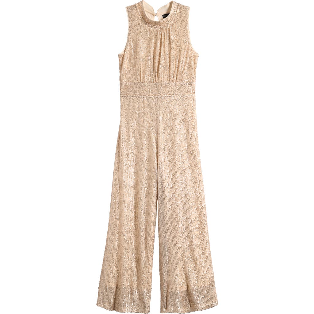 Ava & Yelly Kids' Sequin Mock Neck Jumpsuit In Brown