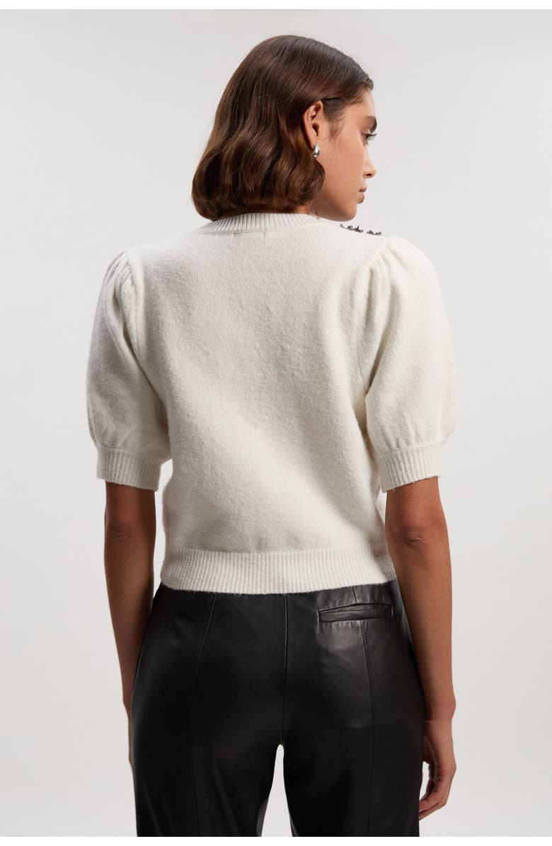 Karen Millen Flower And Beaded Puff Sleeve Knit Tee, Alternate, color, Ivory