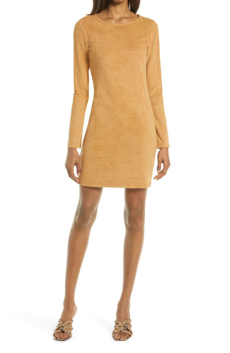 BB Dakota by Steve Madden BB Dakota x Steve Madden Alexandria Faux Suede Long Sleeve Minidress, Alternate, color, Cinnamon