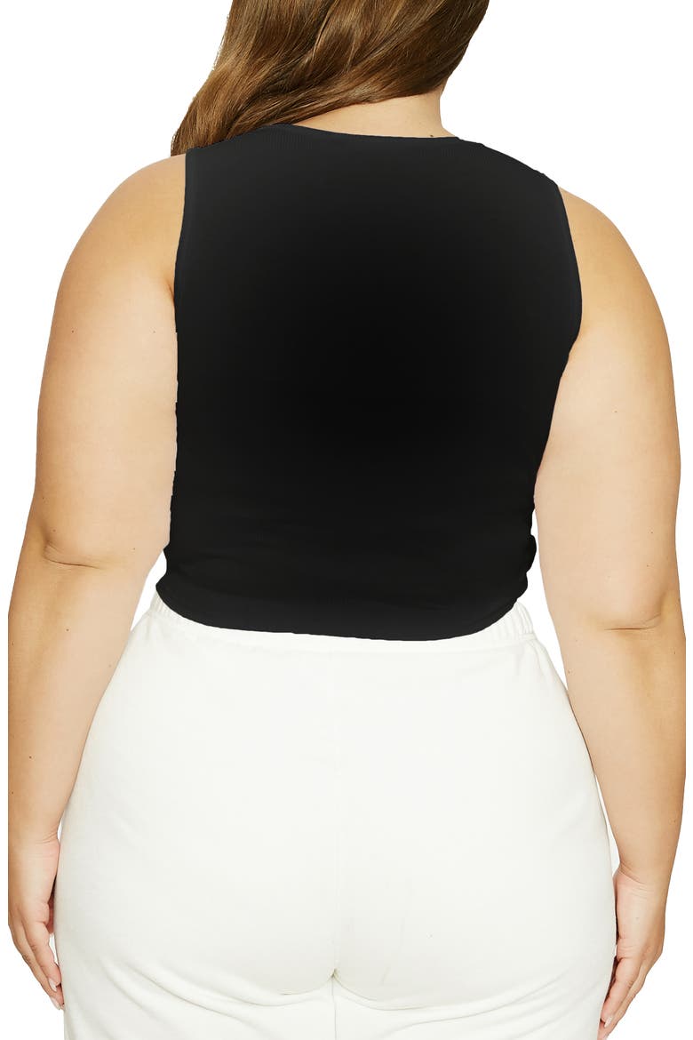 x Lori Harvey Side Knot Rib Crop Tank, Alternate, color, BLACK
