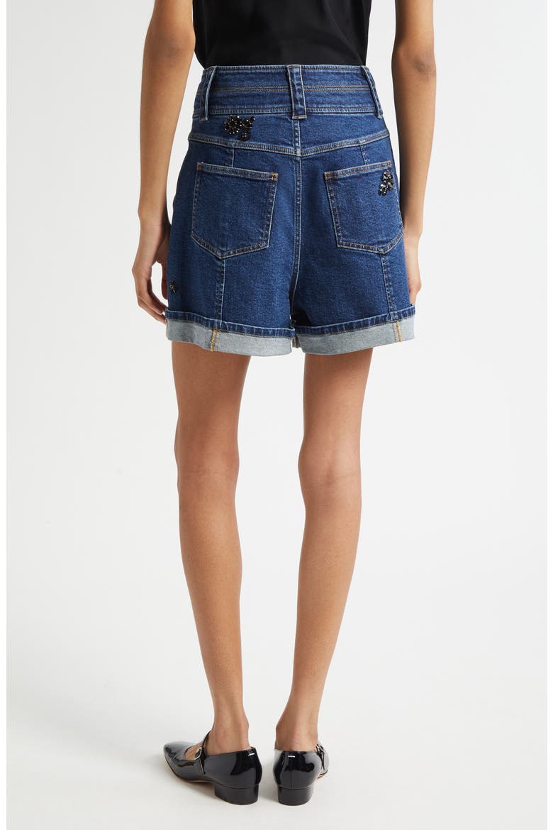 Embellished Cuffed Denim Shorts, Alternate, color, OCEANE