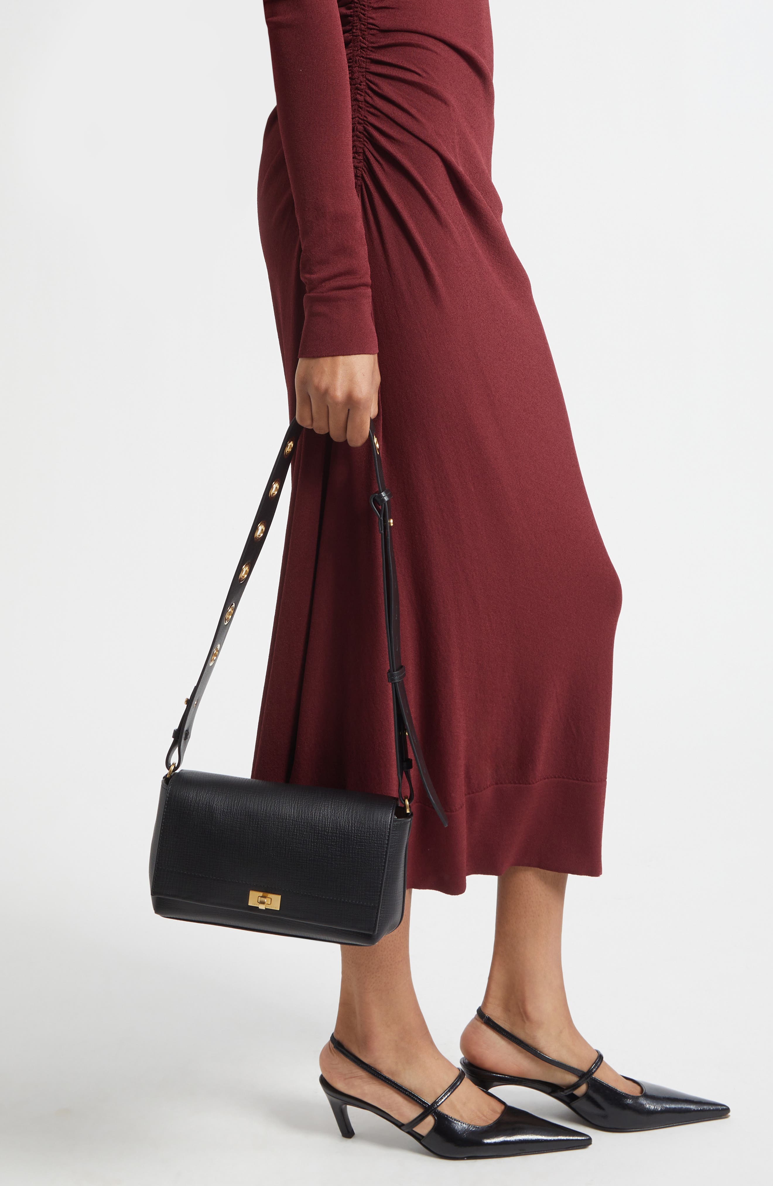 Anya Hindmarch Mortimer Eyelet Strap Leather Crossbody Bag, Alternate, color, Black