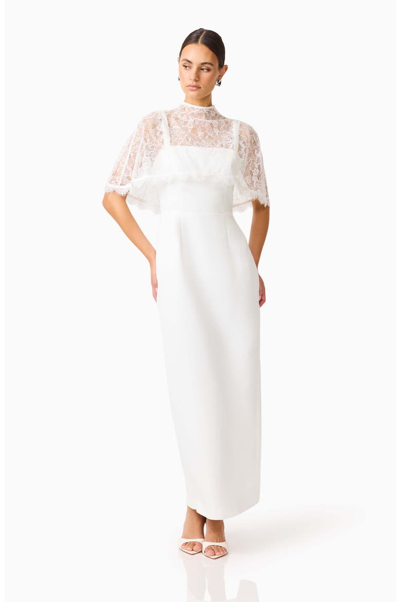 Kelly Lace Cape Gown, Alternate, color, WHITE