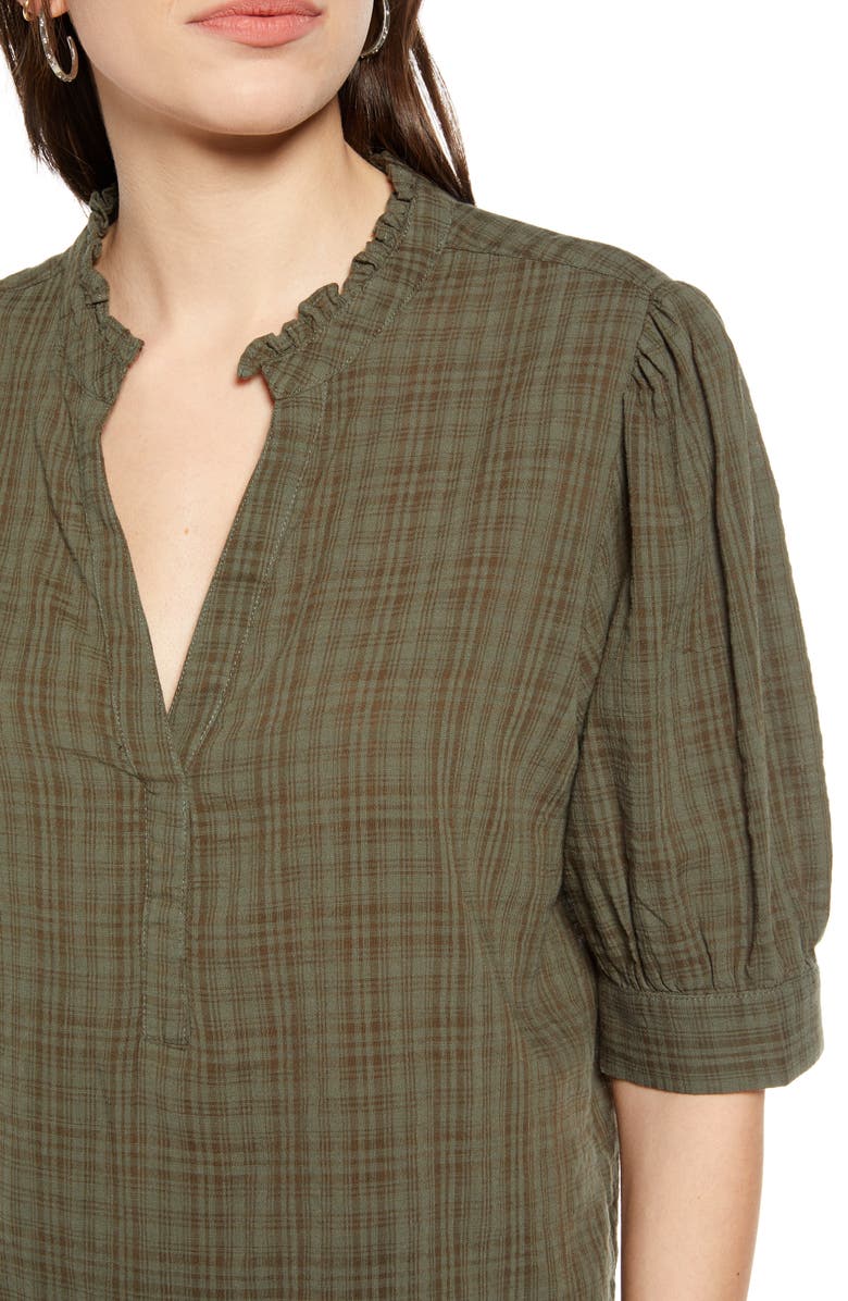 Treasure & Bond Split Neck Check Top, Alternate, color, 