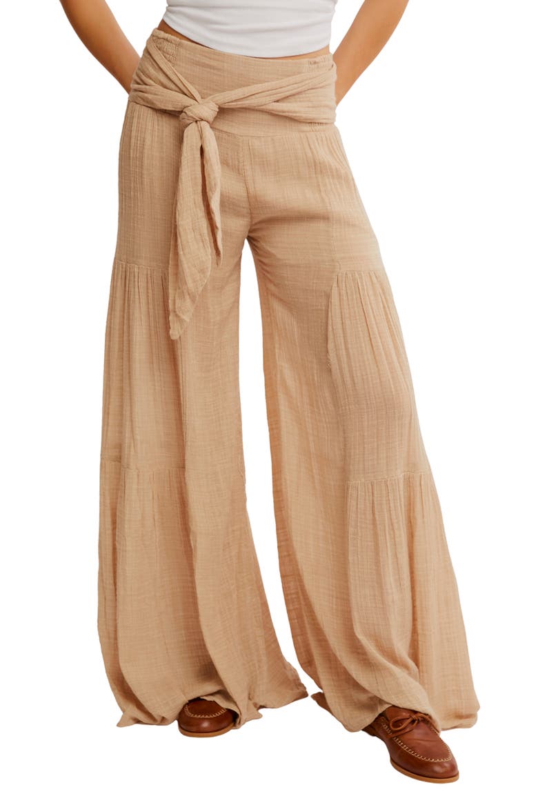 Good Day Tie Waist Wide Leg Pants, Main, color, SAND