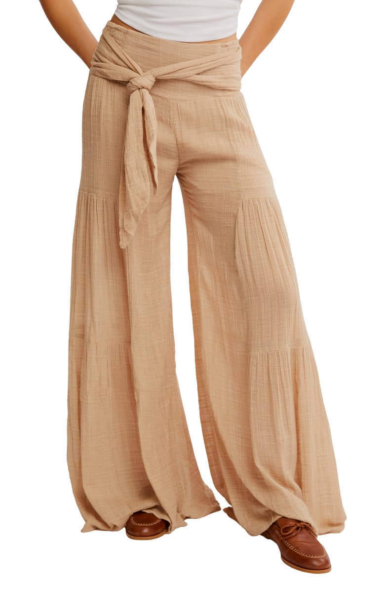 Free People Good Day Tie Waist Wide Leg Pants, Main, color, Sand