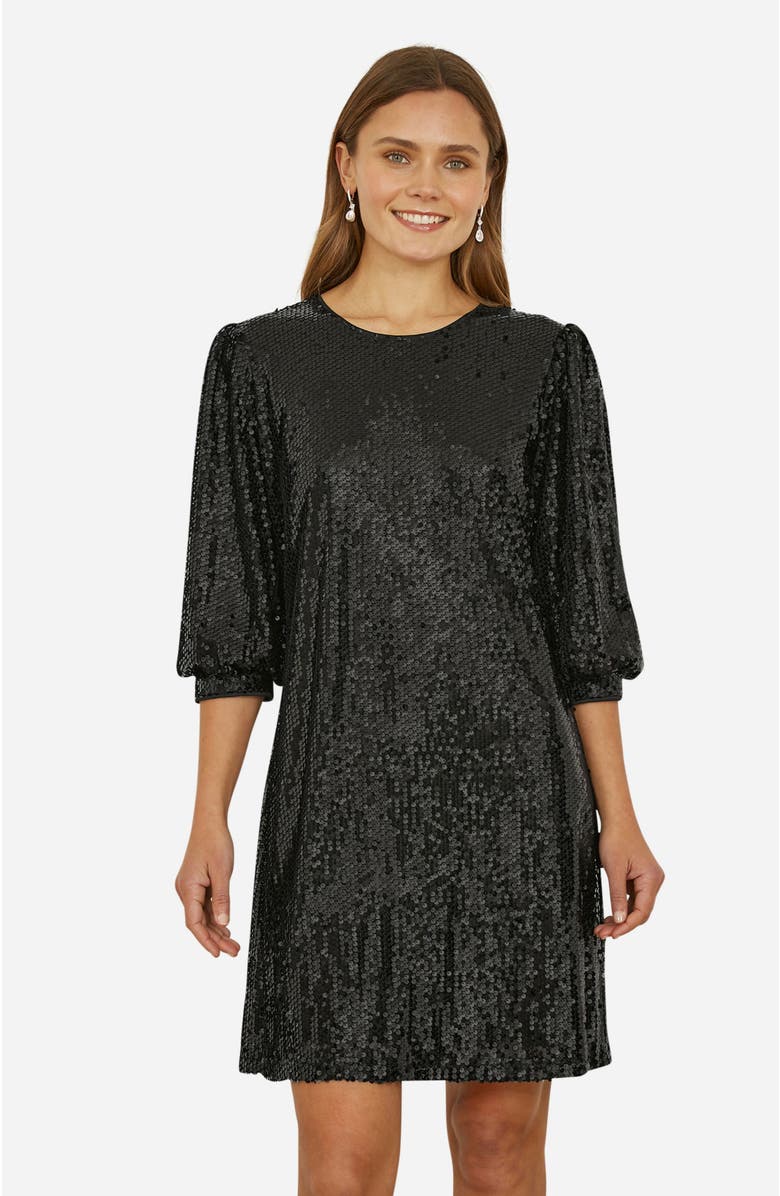 Yumi Balloon Sleeve Sequin Mini Dress, Alternate, color, Black