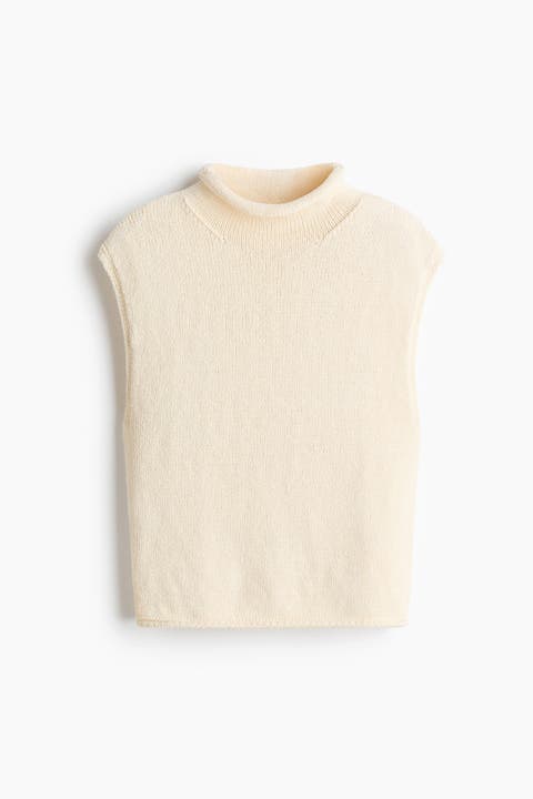 Rolled-edge Mock Turtleneck Sweater Vest
