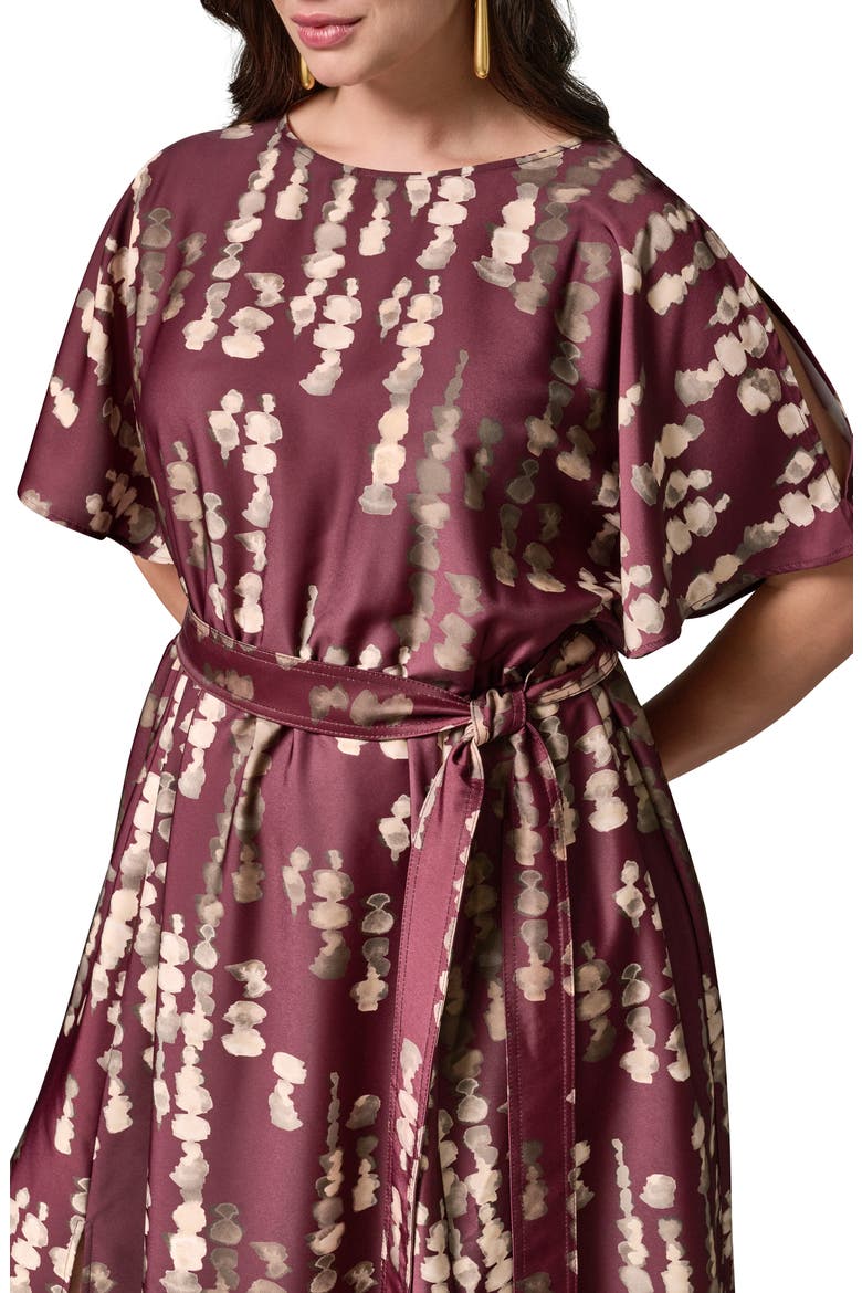 Print Stretch Satin Midi Dress, Alternate, color, BLACK CHERRY