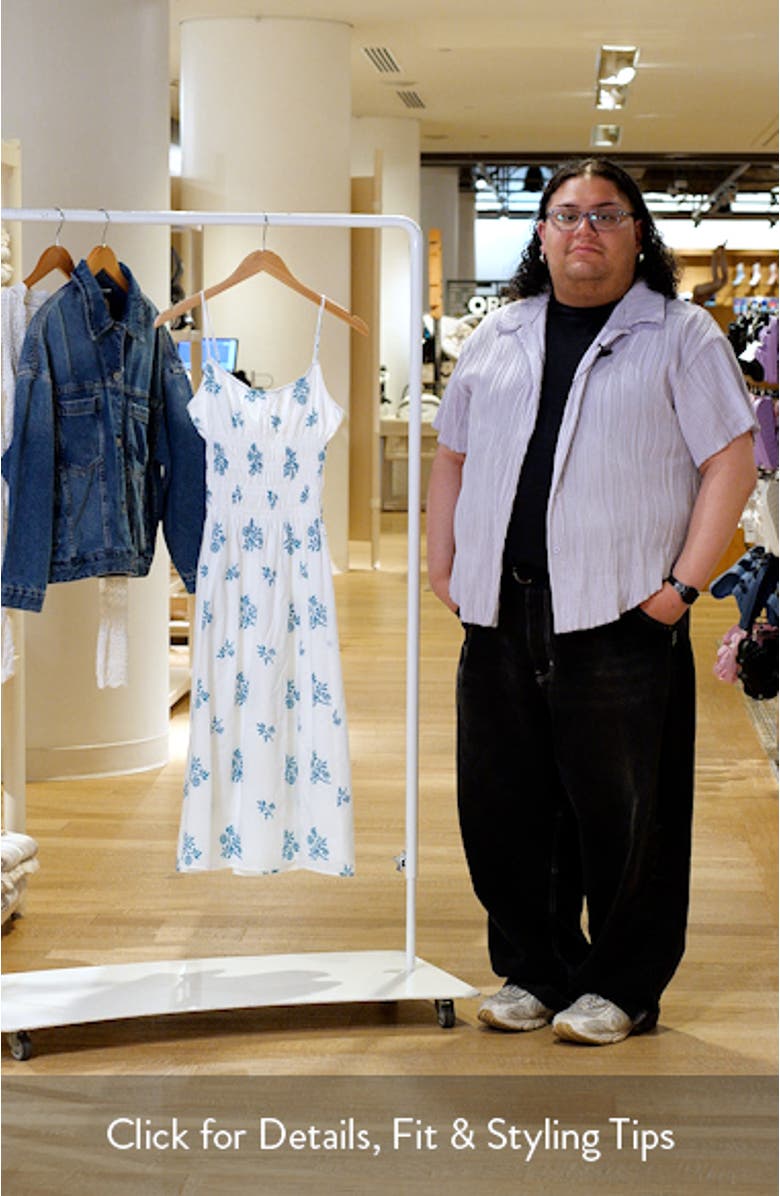 Floral Embroidery Smock Waist Cotton Dress, sales video thumbnail